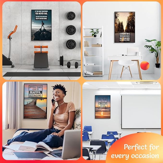 Throwbacktraits Canvas Motivational Wall Art – Set of 6 Inspirational Prints with Uplifting Phrases & Vibrant Images, Eco-Friendly & Framed, Ready to Hang for Office Wall Decor, Living Room & Bedroom Décor