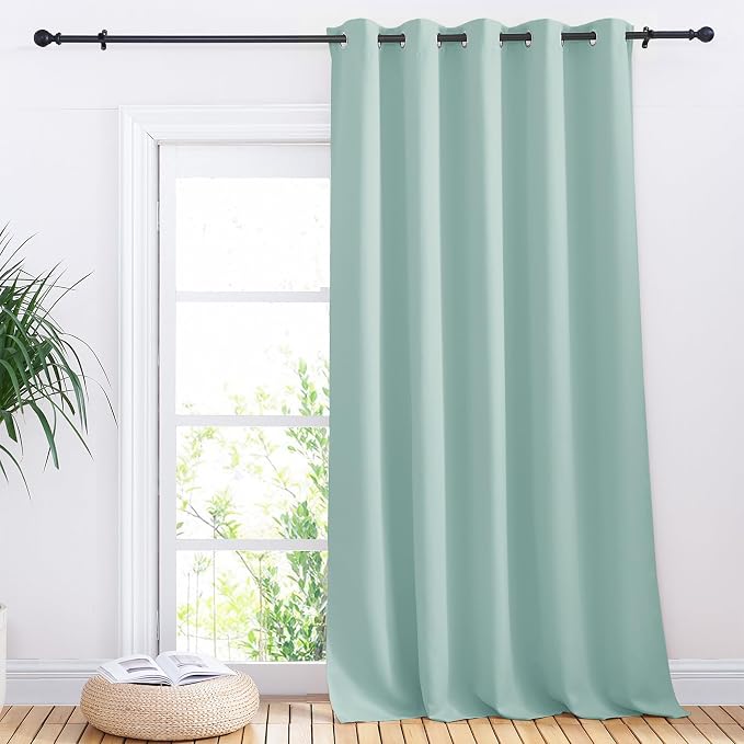 NICETOWN Sliding Door Curtains, Wide Thermal Blackout Patio Door Curtain Panel, Aqua Blue, W70 x L95, Sliding Door Drapes/Draperies with Grommet Top