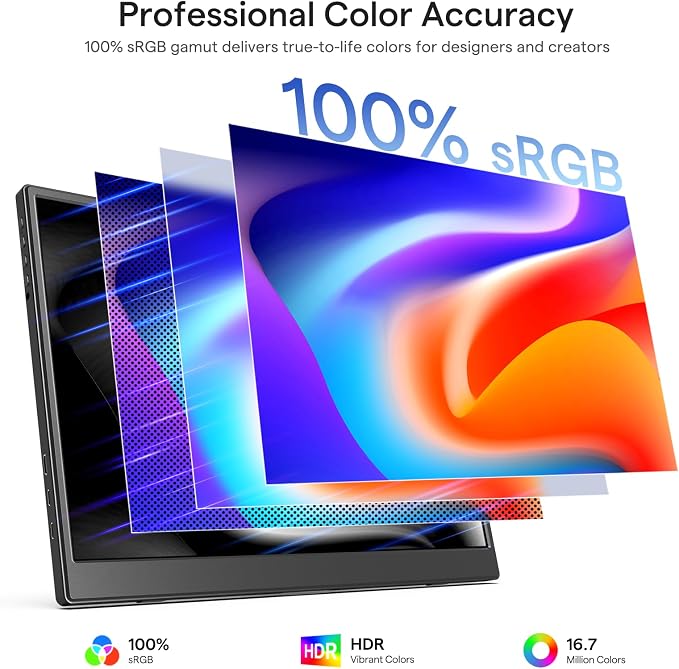 Yxk Portable Monitor 14 Inch 1200P 60Hz IPS HDR Ultra-Slim Travel Monitor with Dual Speakers USB-C HDMI Second Screen for Laptop PC Mac Phone Xbox PS4/5 Switch, VESA Kickstand, Zero Frame Gaming