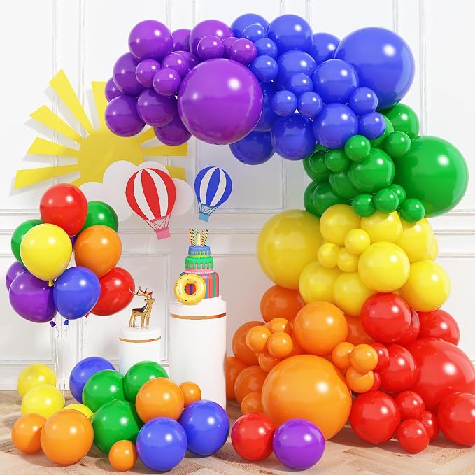 Rainbow Balloon Garland Arch Kit, 130 Pcs Back to School Balloon Arch Kit, Colorful Latex Balloons in Mixed Sizes for First Day of School, Back to School Party, Birthday, Baby Shower Decor