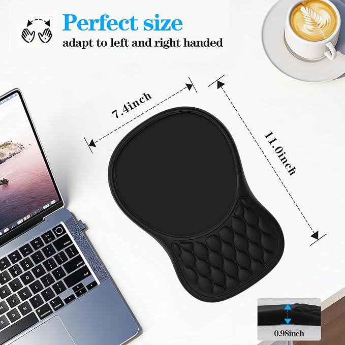 Ergonomic Mouse Pad with Wrist Rest, Memory Foam Mousepad with Wrist Support and Non-Slip PU Base for Pain Relief, Massage Bulge Mouse Mat for Office, Home, Computer Desk (Black)
