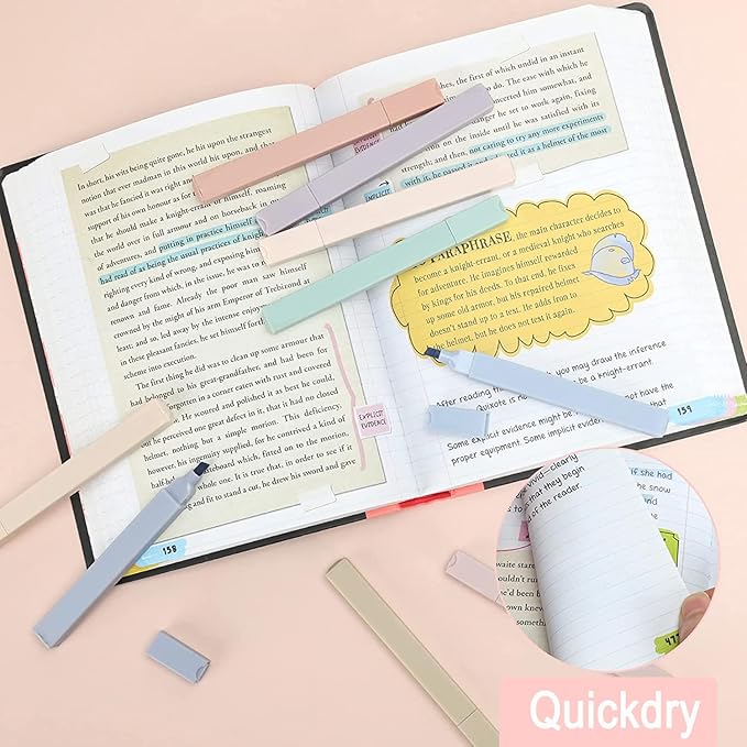 38 PCS Annotation Set with Aesthetic Highlighters, Gel Pens, Sticky Notes & Tabs, Dual Tip, Fast Dry Ink Pens for Book Marking and Office Use