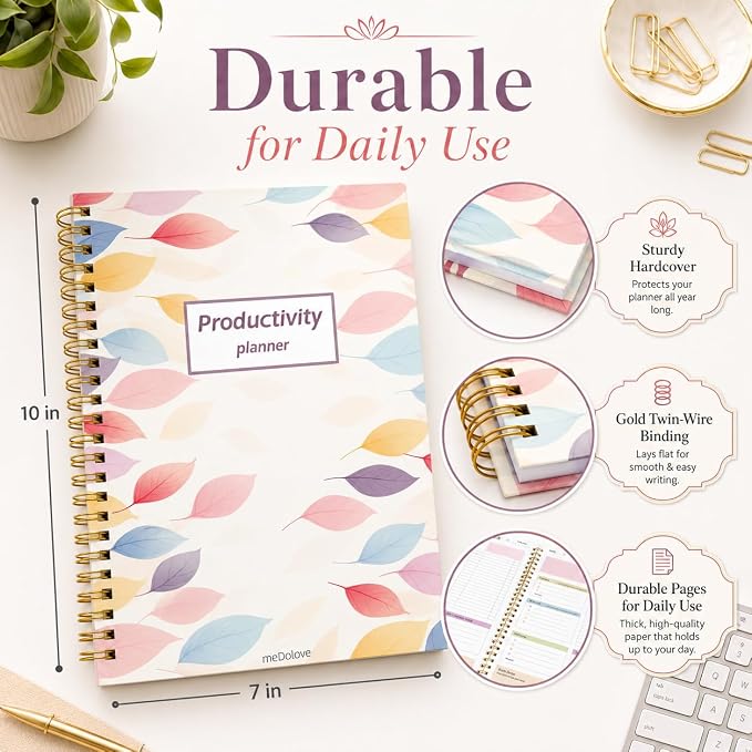 ADHD Planner for Women，Daily Productivity Planner with Task Management Organizer for Neurodivergent Adult,Teens , Self-Cares, Daily Schedule,To-Do List,Brain Dump,ADHD Journal with Cardboard Cover to Stay Organized and Focused (Colorful Leaves)