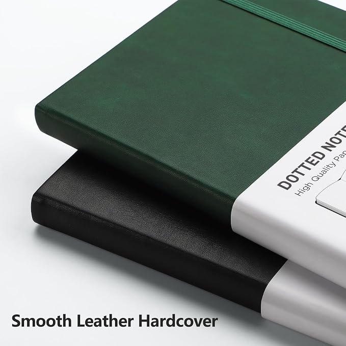 RETTACY Dotted Journal Notebook, 320 Numbered Pages, A5 Medium Size (5.7'' × 8.3''), Leather Hardcover, 100 GSM Thick Paper, for Journaling, Planning, Tracking (Dark Green)