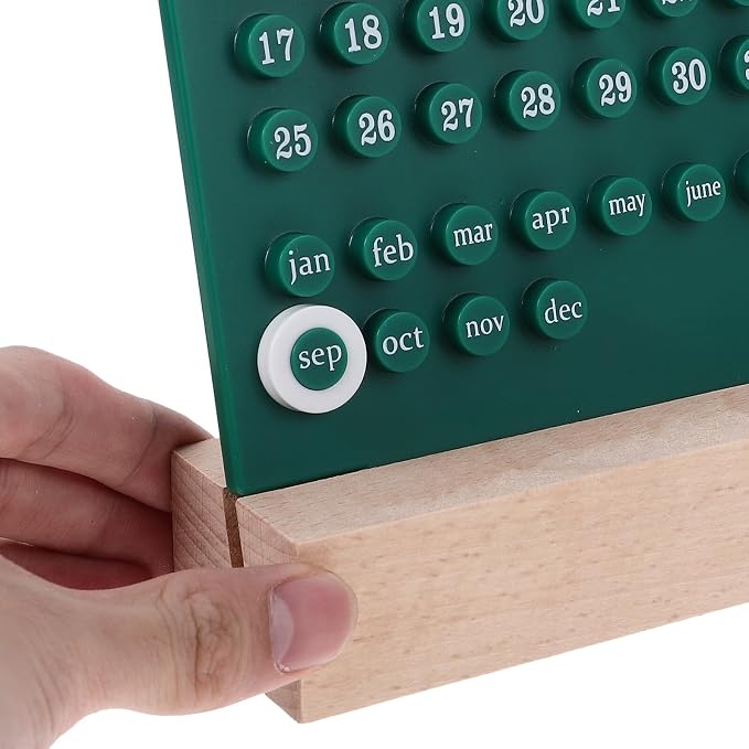 Perpetual Desk Calendar Acrylic and Table Calendar with Manual Date Flip Display Sturdy and Safe Design Cute Kawaii Home Office Decor in Green