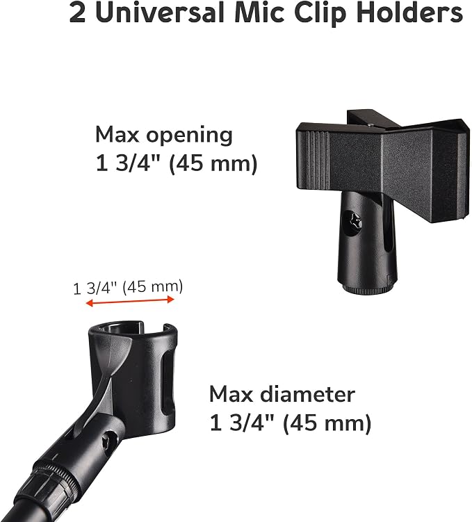 AW 2pcs Boom Mic Stand Floor Adjustable Height Mic Tripod Stand Dual Mic Clip Standing Boom Arm Mic Holder for Singing Live Stream Stage Studio