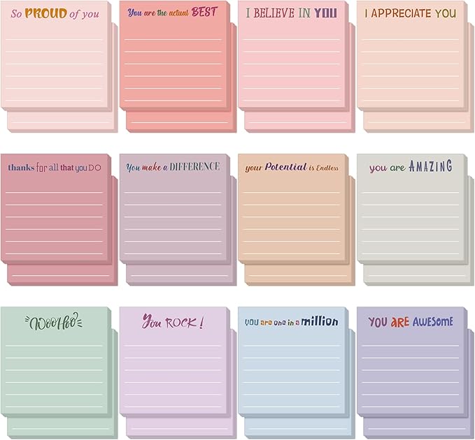 Yinder 24 Pcs Inspirational Sticky Notes Thank You Gift Motivational Sticky Note Pad Employee Appreciation Gift Bulk for Staff Coworker Teacher Nurse Office Groups 3 x 3'' (Appreciation,Aesthetics)