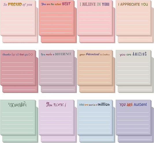 Yinder 24 Pcs Inspirational Sticky Notes Thank You Gift Motivational Sticky Note Pad Employee Appreciation Gift Bulk for Staff Coworker Teacher Nurse Office Groups 3 x 3'' (Appreciation,Aesthetics)