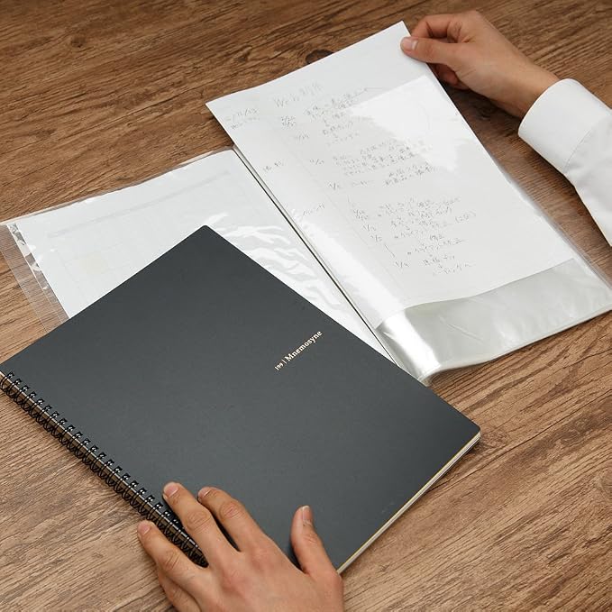 Maruman Mnemosyne Dot Grid Notebook- A4, 11.69" x 9.25", 70 Sheets / 140 Pages, 5mm Dotted Journal, Perforated Pages & Wire-Bound to Lay Flat, Black, Made in Japan