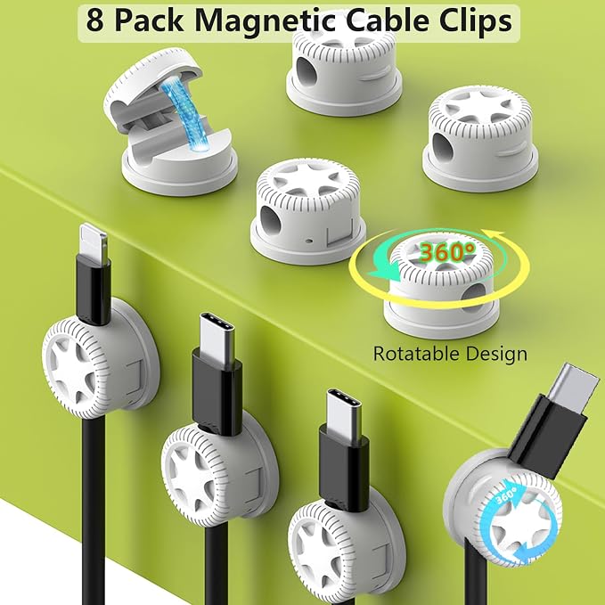 ELII 328Pcs White Cable Management Kit, 8 Magnetic Cable Clips | 69Adhesive Cable Holder,4 Cable Sleeve Split,22Reusable Cable Strap,200 Nylon Cable Zip Ties,25 Zip Tie Mounts, TV Home