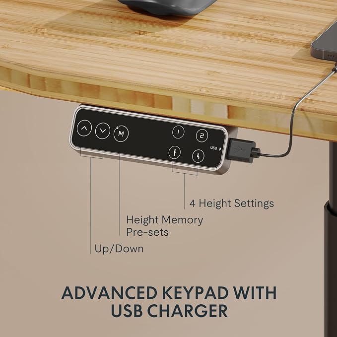 FLEXISPOT E6 Pro Organic Modern Bamboo Standing Desk, Dual Motor 3-Stage Height Adjustable Desk with Oval Legs, Heavy Duty 330lbs, 55" x 28" Bamboo Desktop with Ergonomic Curved Edge, Black Frame