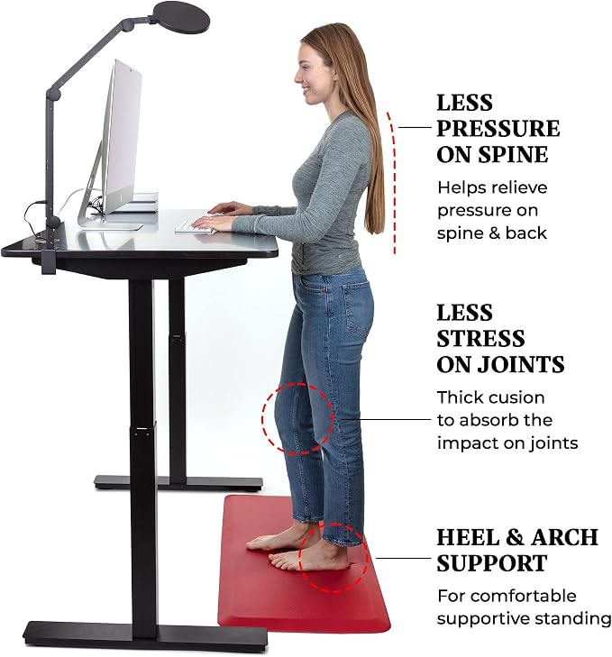 Zulay Home Large 20 x 39 Inch Anti Fatigue Floor Mat - 3/4 Inch Thick Cushioned Kitchen Mats for Standing - Comfortable Padded Floor Mats for Standing Work Desk - Memory Foam Kitchen Mat - Red