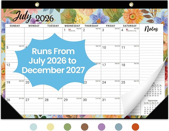 Desk Calendar 2026-2027, 18-Month Calendar Runs from July 2026 to December 2027, Large 17" x 12" Monthly Desktop & Wall Calendar for Home & Office - Botanic Whimsy