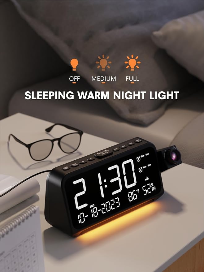 Mesqool Projection Alarm Clock Ceiling Display, with Temperature, Humidity | Dual Alarms, 5-Level Dimmer, Date, Night Light, Weekday/Weekend Mode, 12/24H, DST, , Snooze, 180° Rotatable, for Bedroom