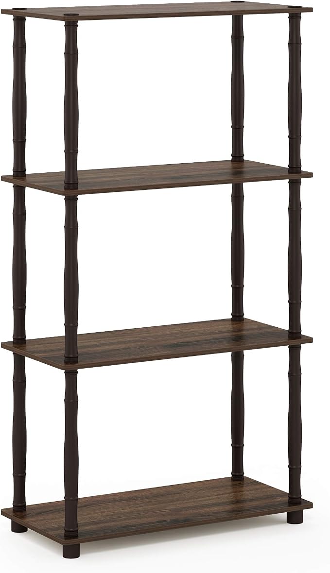 Furinno Turn-N-Tube 4-Tier Multipurpose Shelf Display Rack, Classic Tubes, Walnut/Brown | Book Shelf, Corner Shelf, Open Shelves, Classic Tubes, for Organization, Living Room, Home Office