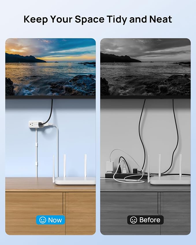 TROND 360° Rotating Flat Plug Short Extension Cord 3FT - Low Profile Power Strip Mountable, 4 AC 4 USB, 900J, 13A/1625W, Compact for Tight Spaces Hard Reach Outlet in Bedroom Home Office Dorm, White