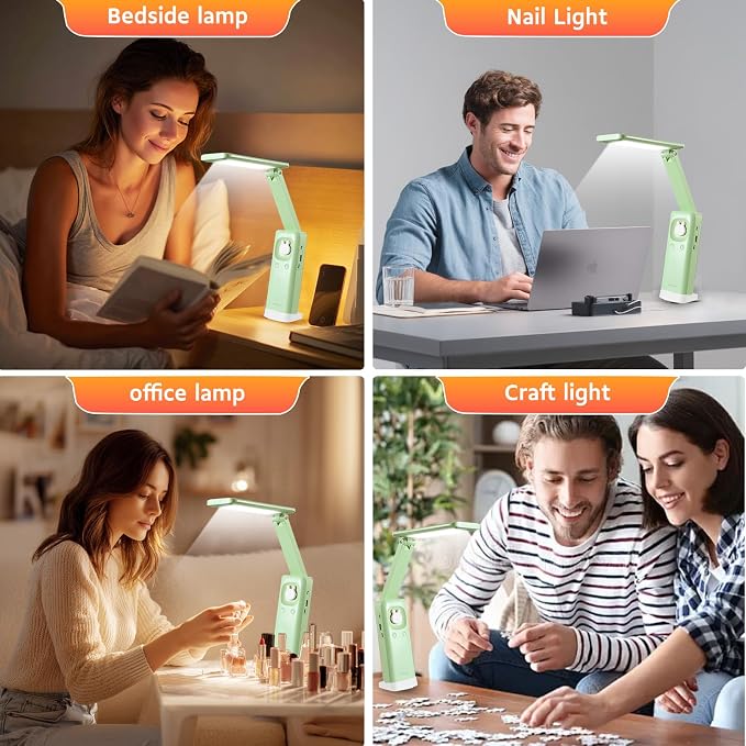 VAVOFO Cute Bunny Desk Lamp, Foldable LED Rechargeable Eye-Caring Reading Light, 3 Color Modes Dimmable Night Light for Kids Girls Bedroom Study Dorm Room (Mint Green)
