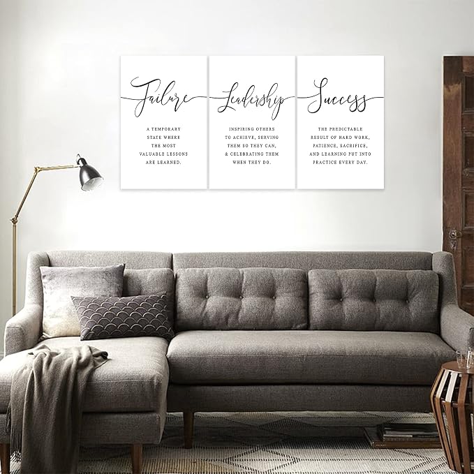 3 Piece Inspirational Canvas Wall Art, Quotes Motivational Mindset Print Pictures for Office Wall Decor, Triptych Entrepreneur Poster Framed Artwork for Women Men Home Decor Ready to Hang (48"Wx24" H)