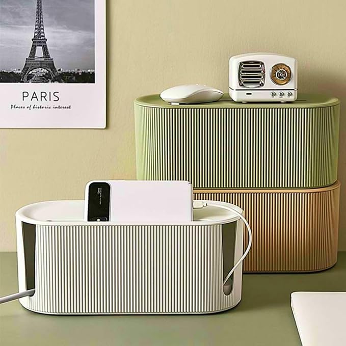 Cable Management Box,Desk Cord Organizer Box with Groove Cover,Plastic Cord Hider Box,Large Cable Box Organizer for Storaging Power Socket/TV/Computer/Router/Games Console Cable (Green)