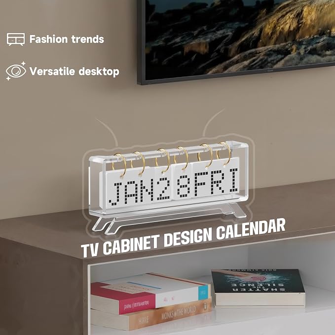 Desk Acrylic Calendar, Perpetual 2026 Daily Display Calendar, Reusable Yearly Wall Standing Calendars with Wall Hook for Home Office Decor Desk Accessories (Clear)
