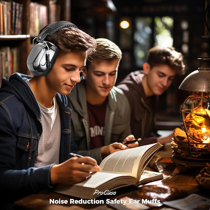 ProCase NRR 28dB Noise Reduction Ear Muffs, Foldable Adjustable Passive Noise Cancelling Headphones for Adults Kids Autism, Hearing Protection for Shooting, Construction, Mowing -Metalic Black