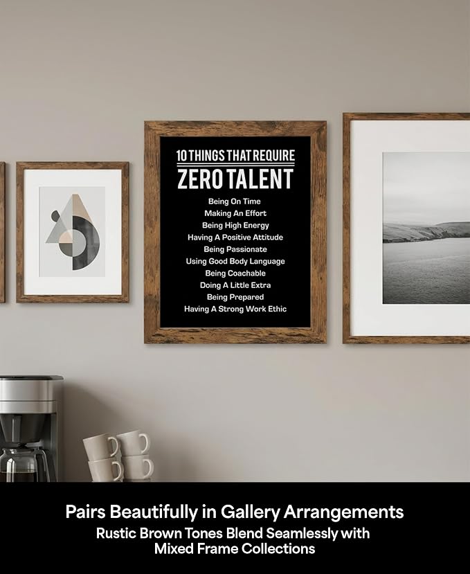 10 Things That Require Zero Talent Motivational Wall Decor, 11x14 Brown Framed Office Wall Art Print, Inspirational Leadership Quote Poster for Work, Gym, Classroom and Team Building