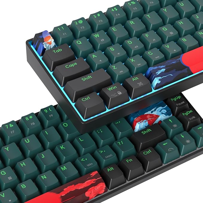 65 Percent Gaming Keyboard 68 Keys Mechanical Keyboard LED Backlit Ultra Compact Wired Keyboard with Red Switch for Windows Laptop Gamer(68 Sound Wave)