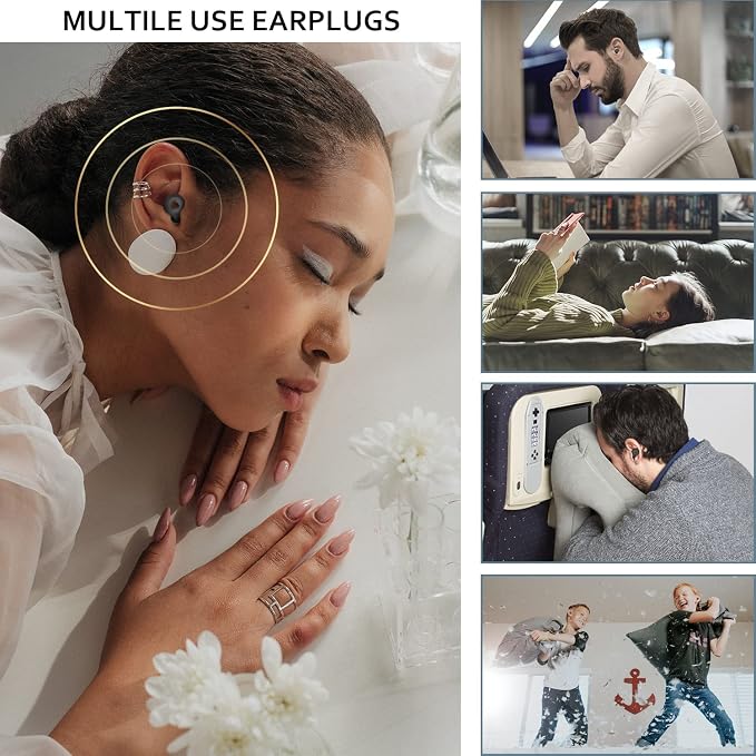 Ear Plugs for Sleeping Noise Cancelling, Reusable Hearing Protection in Flexible Silicone, Noise Cancelling Earplugs for Sleep - 6 Ear Tips in S/M/L, 25dB Noise Cancelling Black