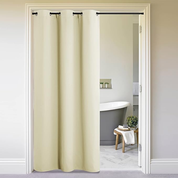 NICETOWN Door Curtain for Doorway Privacy, Beige 132 Inch Length, Room Divider Cover, Blackout Temporary Insulated Closet Panel for Bedroom (1 Panel, 5ft Wide)