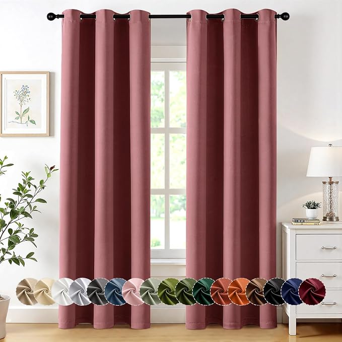 MIULEE Blackout Curtains for Bedroom Living Room 2 Panels, Thermal Insulated Room Darkening Drapes Grommet Noise Reducing Light Blocking Window Treatments 72 Inches Long 40x72 Inch Dusty Rose