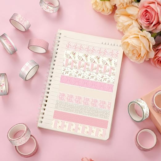 Gueevin 24 Rolls Watercolor Floral Washi Tape Set 15 mm Seasonal Flower Decorative Washi Tape for Craft Arts DIY Scrapbook Journaling Supplies Gift Wrapping(Roses and Lace)