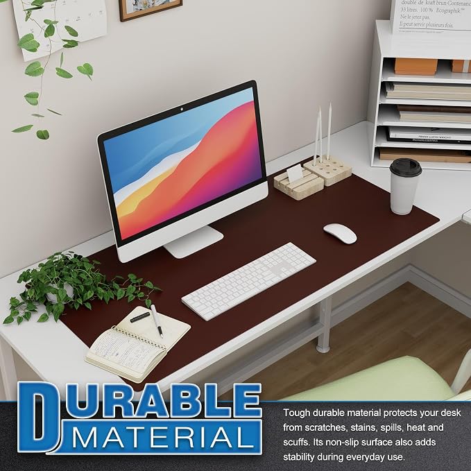 K KNODEL Large Office Leather Desk Mat, Mouse and Keyboard Pad, Computer and Laptop Mat, Desktop Protector and Cover, Writing Pad and Blotter (35.4"x17", Dark Brown)