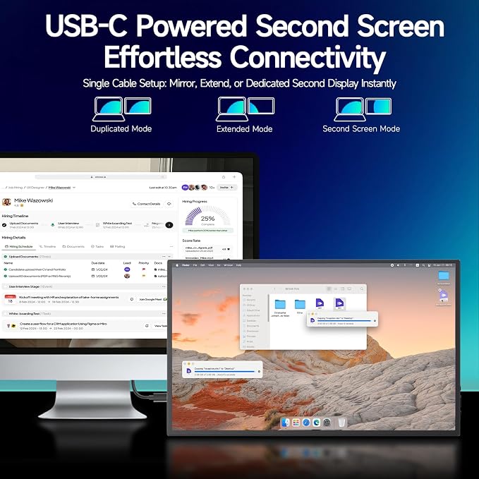 15.6" FHD 1080P Portable Monitor, Dual USB Type-C HDMI Laptop Screen Extender