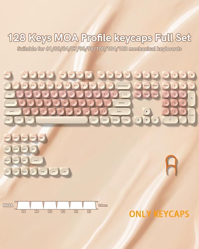 PBT Keycaps, Flesh Pink Foundation Jelly Keycaps MOA Profile, 128 Keys Elegant Cute Custom Key caps for Cherry Gateron MX Mechanical Keyboard, Ergonomic, No Tear & Never Fades
