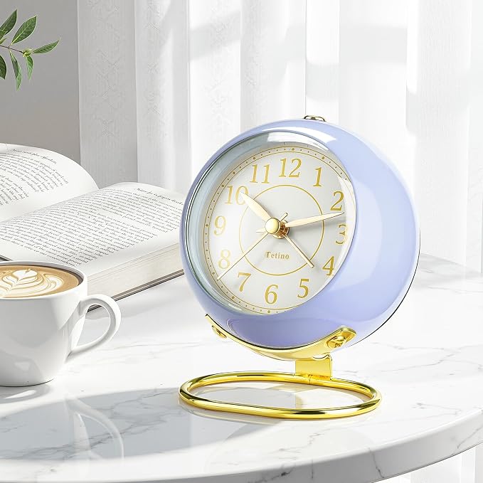 Analog Alarm Clocks,Retro Backlight Cute Simple design Small desk Clock With Night Light,Silent Non-Ticking,Battery Powered,For Kids,teens,Bedroom,travel,kitchen,Bedside Desk decor. (Retro Blue)