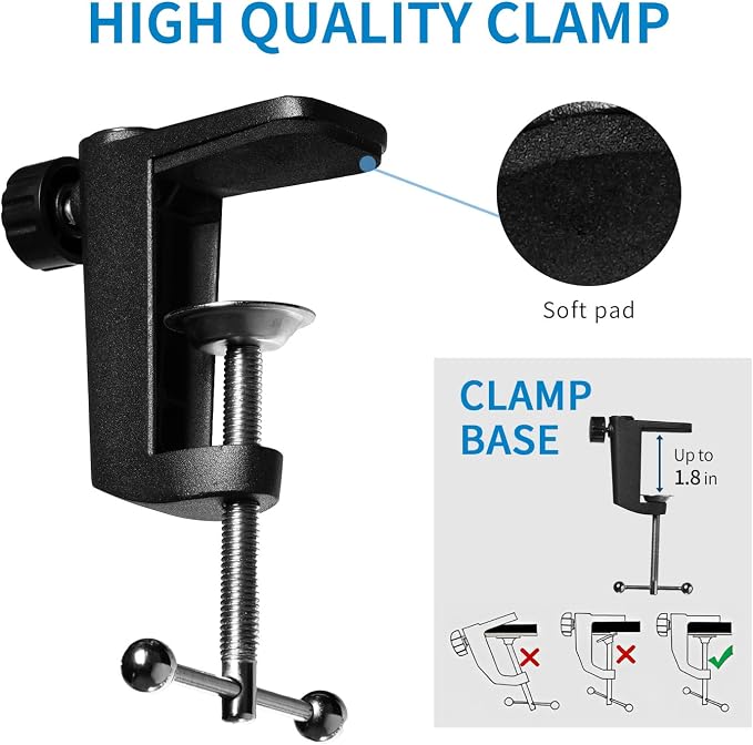 FEELWORLD AMS1 Microphone Boom Arm, Adjustable Mic Arm Stand with 3/8” to 5/8” Screw, Compatible with PM1 and other Mics for Podcast Straming Gaming Studio