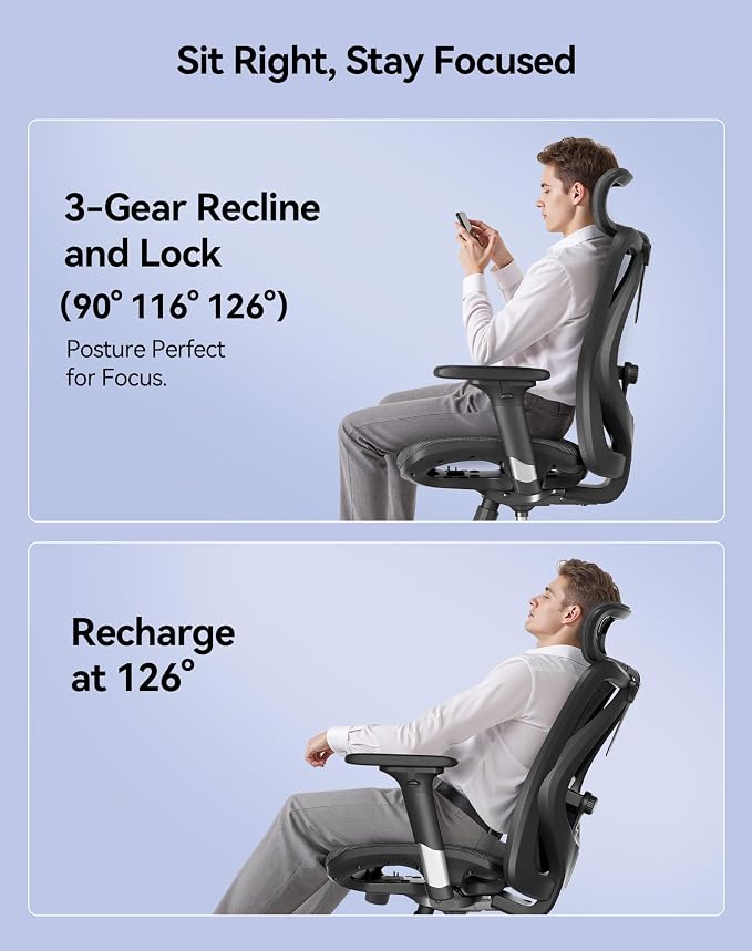 SIHOO M57 Ergonomic Mesh Office Chair, High Back Home Desk Chair with 3D Armrests, Lumbar Support and Adjustable Headrest, Comfortable Computer Chair, Big & Tall Office Chair Hold 330 LBS-Ebony