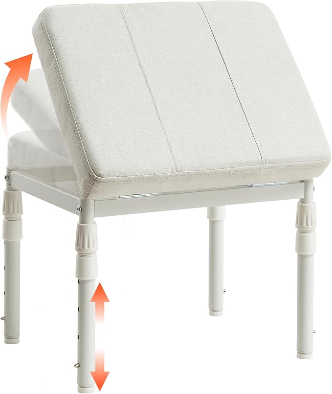 TIOPGHAD Adjustable Ottoman Pouf Footrest, 60 Degree Tilt, Beige | 4-Height, 28 Positions, Iron frame, Foam Cushion, 15.74 x 11.81 x 13.34 in, Under Desk, Living room, Home Office