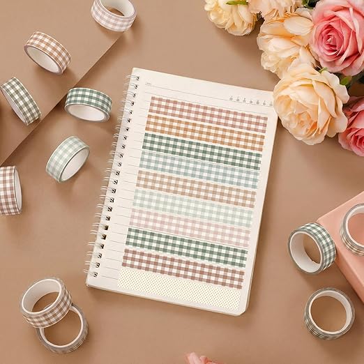 12 Rolls Watercolor Floral Washi Tape Set 15 mm Vintage Flower Decorative Masking Tape for Summer School Arts DIY Craft Scrapbook Journal Supplies Gifts(Boho,Gingham Plaid)