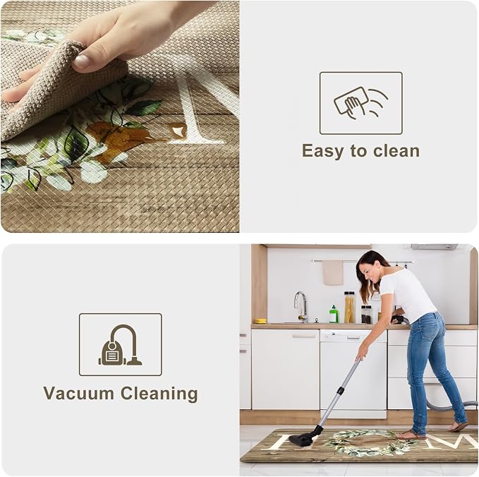 KIMODE Kitchen Mats Cushioned Anti Fatigue, Farmhouse Kitchen Rugs, Kitchen mats for Floor 2 piece, Comfort Padded Kitchen Floor Mats for Sink, Laundry, Office, Desk Khaki 17"x59"+17"x29"