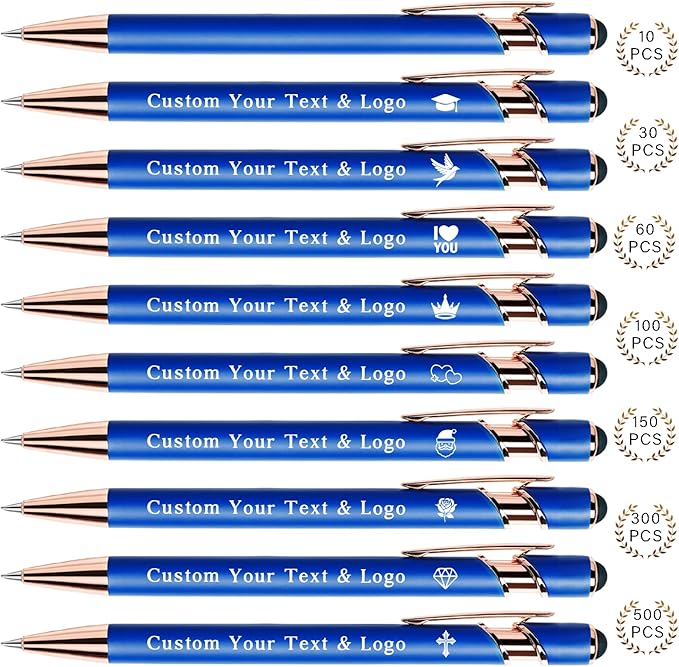 Bulk Custom Pens Personalized, Customized Pens with Name/Logo on Both Sides Gifts, Black Ink Engraved Ballpoint with Stylus, Ideal for Business, Birthday, Party, Wedding, School, Metal Material