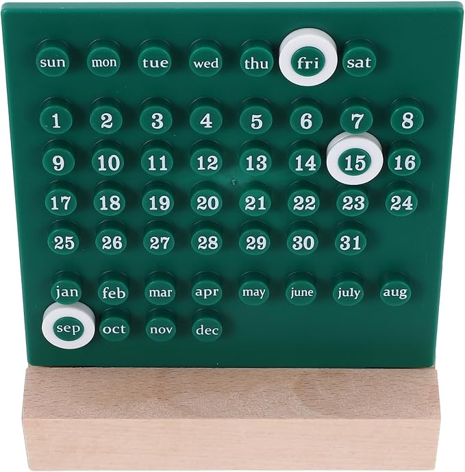 Perpetual Desk Calendar Acrylic and Table Calendar with Manual Date Flip Display Sturdy and Safe Design Cute Kawaii Home Office Decor in Green