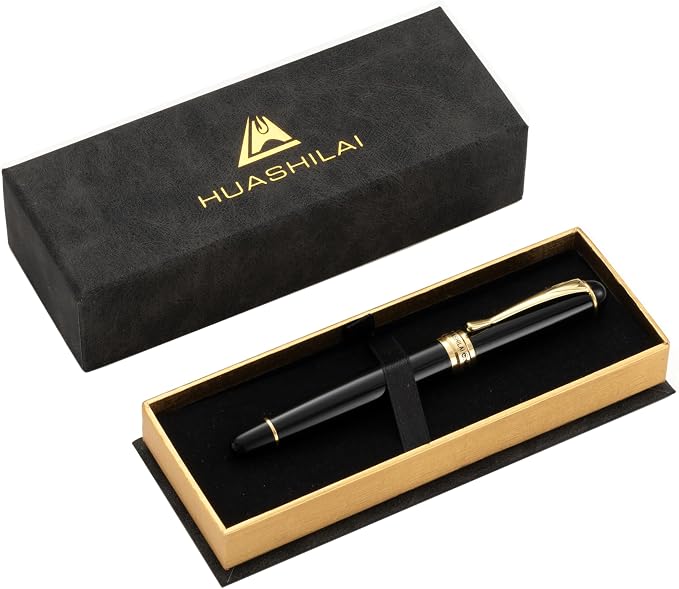 Luxury Metal Rollerball Pen Set – Stainless Steel Barrel, Cool Fine Point Pen with Gift Box & 2 Extra Refills – Premium Business & Signature Pens for Men & Women (Black)