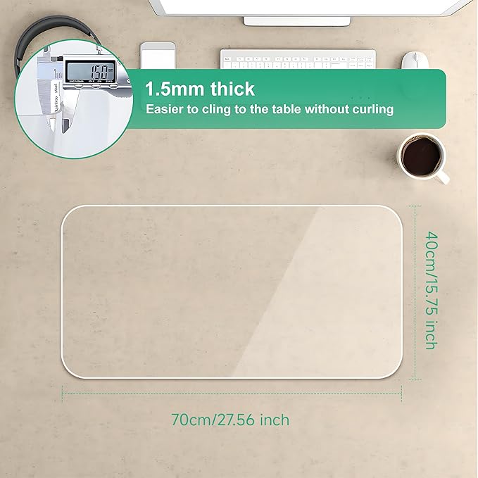 NATRKE Clear Desk Mat Pad, 27.6"x15.7" Large Transparent Computer Desk Mat Plastic Desktop Protector, PVC Writing Pad with Round Edge, Waterproof Wipeable Non-Slip Table Protector for Home Office