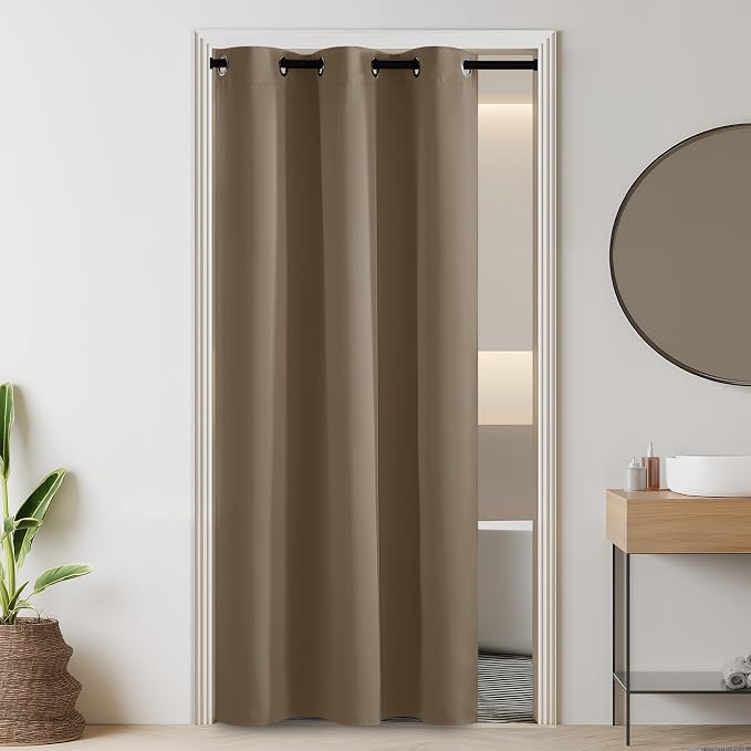 RYB HOME 100% Blackout Doorway Curtains, Closet Curtain for Open Closet, Privacy Room Divider Drape for Bedroom/Temporary Door, 1 Panel, W42 x L80, Mocha