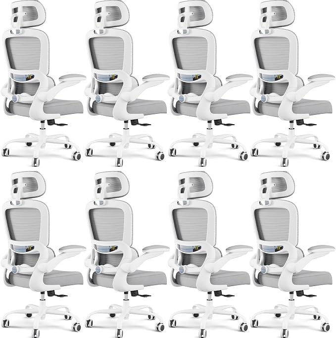 TRALT Office Chair Ergonomic Desk Chair, 330 LBS Home Mesh Office Desk Chairs with Wheels, Comfortable Gaming Chairs White Pack of 8