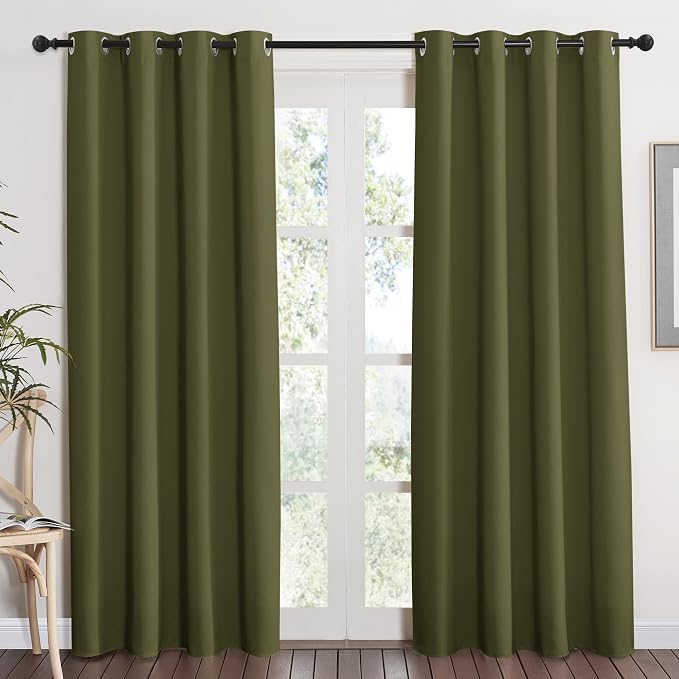 NICETOWN Blackout Curtain Blind Window Panel - (Olive Green Color) Home Decor Window Treatment Drape Modern Design Drapery for Patio Door Room, 52Wx84L,1 Panel