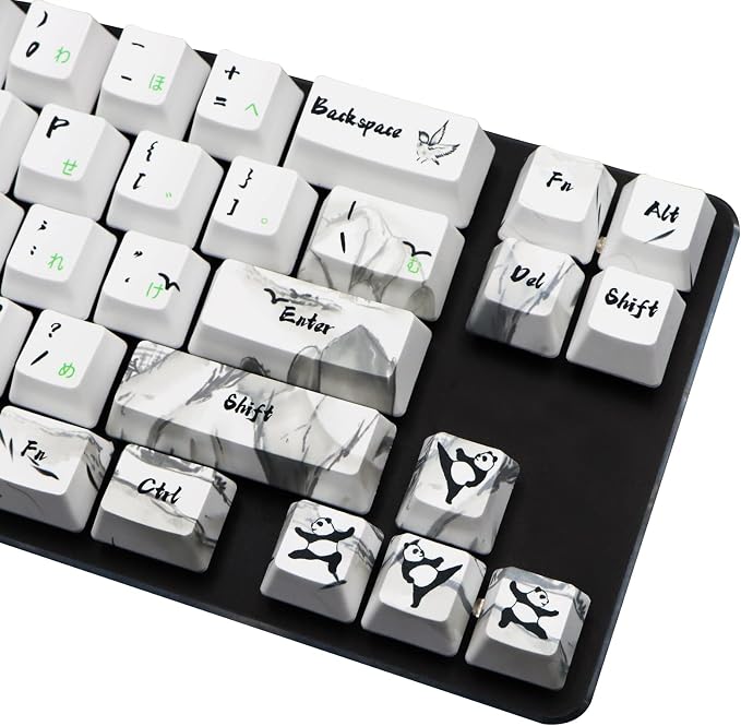 MOLGRIA Keycaps 71 Set Ink Panda for 71 64 61 Keys Keyboard, Custom PBT OEM Profile Key Caps with Japnanese Font for Cherry MX Khail Switches 60 Percent Gaming Keyboard