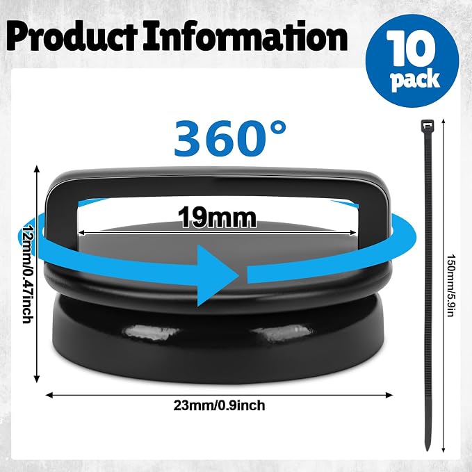 Tellegloww 10 Pcs Magnetic Zip Tie Mount Base Bulk with Nylon Cable Ties 23mm Black Magnetic Cable Clips Wire Holder Multipurpose Ties Management Base Electrical Supplies for Wire