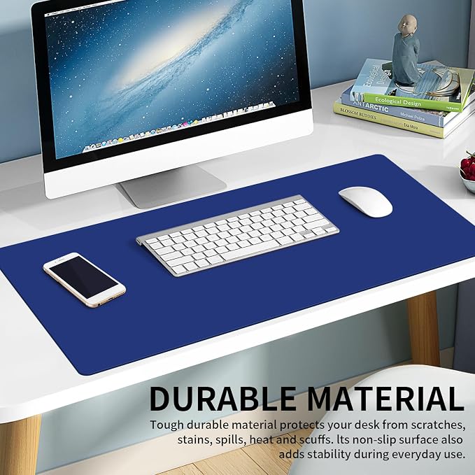 Large Office Leather Desk Mat, Large Mouse and Keyboard Pad, Laptop Pad, Desktop Protector(Dark Blue, 31.5 in. x 15.7 in.)